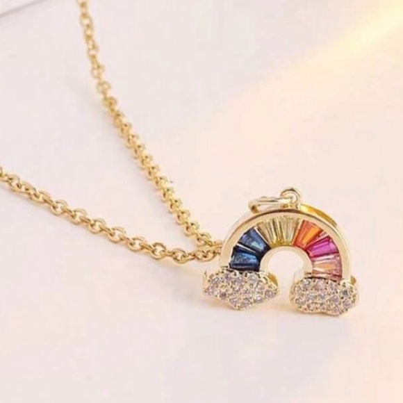 Luxe Gold Tone Stainless Steel Rainbow Necklace - Picture 1 of 3